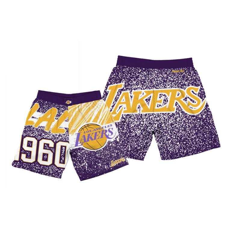 Men's Los Angeles Lakers NBA Sublimated Jumbotron Throwback Hardwood Classics Purple Basketball Shorts YDD2183WC